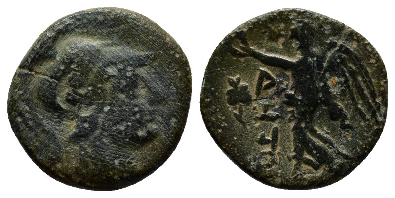 PAMPHYLIA. Side. Circa 205-100 BC. AE (15mm, 2.8 g) Head of Athena to right, wea...