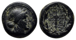 Lydia. Sardeis circa 200-0 BC. Bronze Æ (13mm, 3.7 g) Laureate head of Apollo right / ΣΑΡΔΙΑΝΩΝ, around club within wreath.