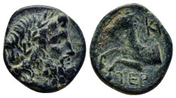 PISIDIA. Termessos. (18mm, 5.1 g) Ae (1st century BC). Laureate head of Zeus right. Rev: TEP./ Horse rearing left; K Γ (date) to upper right.