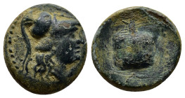 PAMPHYLIA, Side. 1st century BC. Æ (15mm, 3.9 g). Helmeted head of Athena right / Pomegranate.
