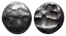 Mysia, Parion, 5th century BC. AR Drachm (11mm, 3.2 g). Gorgoneion facing with protruding tongue. R/ Incuse punch of rough cruciform design.