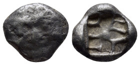 Mysia, Parion, 5th century BC. AR Drachm (14mm, 3.2 g). Gorgoneion facing with protruding tongue. R/ Incuse punch of rough cruciform design.
