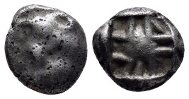 Mysia, Parion, 5th century BC. AR Drachm (11mm, 2.9 g). Gorgoneion facing with protruding tongue. R/ Incuse punch of rough cruciform design.