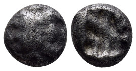 Mysia, Parion, 5th century BC. AR Drachm (11mm, 3.4 g). Gorgoneion facing with protruding tongue. R/ Incuse punch of rough cruciform design.