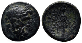 Phrygia. Apamea circa 100-50 BC. Bronze Æ (22mm, 6.8 g). Andronikos and Alkion, magistrates. Laureate head of Zeus right / Cult statue of Artemis Anaï...