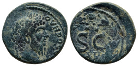 SYRIA. Seleucis and Pieria. Antioch. Lucius Verus (161-169)). Ae. (22mm, 6.5 g) AYT K Λ AYPHΛ OYHPOC CEB./ Laureate and draped bust right. Rev: S C / ...