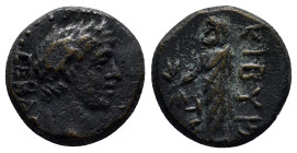 PHRYGIA. Cibyra. Augustus (27 BC-14 AD). Ae. (16mm, 4.3 g) Obv: ΣΕΒΑΣΤΟΣ. Bare head right. Rev: ΚΙΒΥΡΑΤΩΝ. Zeus standing left with thunderbolt....