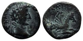 MYSIA. Lampsacus. Tiberius (14-37). Ae. (14mm, 3.1 g) Obv: CЄBAC. Laureate head right. Rev: ΛAMΨAKЄ. Forepart of Pegasos right.
