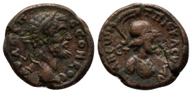 CAPPADOCIA, Tyana. Septimius Severus. AD 193-211. Æ Third Unit (19mm, 5.9 g). Dated RY 4 (AD 195/6). Laureate head right / Head and bust of Roma right...