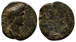 LYDIA. Philadelphia. Plotina (Augusta, 105-123). Ae. (18mm, 3.3 g) Obv: CЄBACTH ΠΛΩTЄINA. Draped bust right. Rev: ΦI / ΛAΔЄ / ΛΦЄ / ΩN. Legend in four...