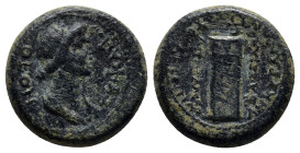 Phrygia, Ancyra. Pseudo-autonomous issue. Time of Nero, A.D. 54-68. AE (16mm, 4.3 g). Ti Bassillos. magistrate. ΘΕΟΝ [ΣΥΝΚΛΗΤΟΝ], laureate bust of The...
