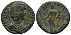 Pisidia. Antioch. Julia Domna AD 193-211. Bronze Æ (22mm, 5.5 g). IVLIA AVGVSTA, draped bust of Domna right with elaborately waved hairdo / ANTIOCH GЄ...