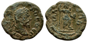 Pamphylia. Sillyon. Septimius Severus AD 193-211. Bronze Æ (19mm, 3.8 g). AY K Λ C CEOYHΡOC ΠE, laureate head right / CIΛΛYEΩN, Mên standing front, he...