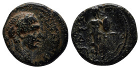 Pamphylia. Side . Trajan AD 98-117. Bronze Æ (17mm, 4.6 g). [TPAIANOC] KAICAP [CEΠ?]; laureate and draped bust right / CIΔ-HTWN; Athena advancing left...
