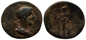 Lydia, Sardeis, c. 1st century BC. Æ (24mm, 11.2 g). Dromon and Dionysios, magistrates. Bust of Artemis r. R/ Athena standing l., holding Nike and spe...