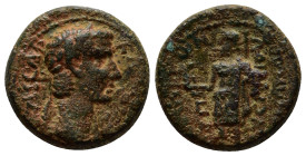 PHRYGIA, Aezani. Claudius, 41-54 AD. AE. (19mm, 5.6 g) Pausanias Menandros, magistrate. Obv: ΚΛΑΥΔΙΟϹ ΚΑΙϹΑΡ. Laureate head of Claudius, right. Rev: Ɛ...