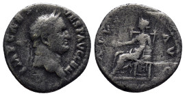 Vespasian. Silver Denarius (18mm, 3.0 g), AD 69-79. Rome, AD 73. IMP CAES VESP AVG CEN, laureate head of Vespasian right. Reverse: SALVS AVG, Salus se...