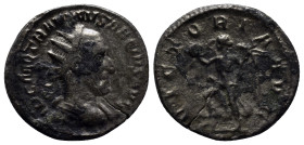 Trajan Decius AR Antoninianus. (21mm, 3.6 g) Rome, AD 249-251. IMP C M Q TRAIANVS DECIVS AVG, radiate, draped and cuirassed bust to right / VICTORIA A...