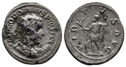 Gordian III. AD 238-244. Rome Antoninian AR (22mm, 4.6 g). IMP GORDIANVS PIVS FEL AVG, Radiate, draped, and cuirassed bust right / VIRTVS AVG, Virtus ...