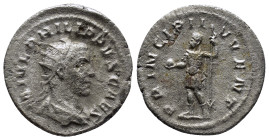 Philip II, as Caesar (AD 247-249). AR antoninianus (23mm, 3.0 g). Rome. M IVL PHILIPPVS CAES, radiate, draped bust of Philip II right, seen from behin...