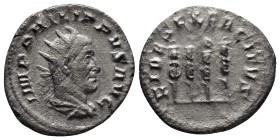 Philippus I AR Antoninianus Philippus I (244-249 AD). AR Antoninianus (21mm, 3.1 g), Roma (Rome), 247-249. Obv. IMP PHILIPPVS AVG, radiate draped and ...