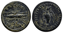 Hadrian. AD 117-138. Æ Quadrans (19mm, 3.8 g). Rome mint. Sruck AD 121-122. Winged thunderbolt. / Eagle standing right, head right.
