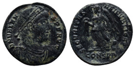 Valens Æ Nummus., (17mm, 2.5 g) AD 364-367. D N VALENS P F AVG, pearl-diademed, draped and cuirassed bust right / SECVRITAS REIPVBLICAE, Victory advan...