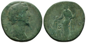 ntoninus Pius (AD 138-161). AE sestertius (27mm, 22.5 g). Rome, AD 140-144. Laureate, draped bust of Antoninus Pius right / Pax standing facing, head ...