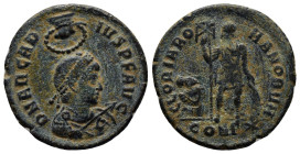 Arcadius. A.D. 383-408. AE majorina (23mm, 5.2 g). Constantinople mint, struck A.D. 383-386. D N ARCAD-IVS P F AVG, pearl-diademed, draped and cuirass...