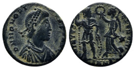 Honorius. A.D. 393-423. AE centenionalis (17mm, 3.3 g). Uncertain mint, Struck A.D. 395-402. D N HONORI-VS P F AVG, diademed, draped and cuirassed bus...