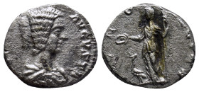 Julia Domna, Augusta, 193-217. Denarius (16mm, 2.8 g), Rome. [IVL]IA AVGVSTA Draped bust of Julia Domna to right. Rev. IVNO [REG]INA Juno standing fro...