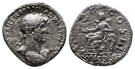 Hadrian AR Denarius. (17mm, 3.0 g) Rome, AD 119-122. IMP CAESAR TRAIAN HADRIANVS AVG, laureate bust right, with slight drapery on far shoulder / P M T...