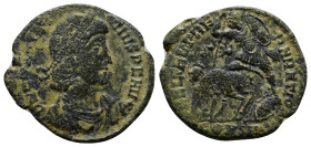 Constantius II Æ Centenionalis. (24mm, 5.2 g) Constantinople, AD 348-351. D N CONSTANTIVS P F AVG, pearl-diademed, draped and cuirassed bust right / F...