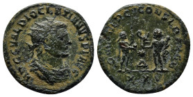 Diocletian. AD 284-305. Antoninianus (20mm, 3.4 g) Antioch mint, 4th officina. Struck AD 285-293. Radiate, draped, and cuirassed bust right / Jupiter ...