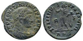 Constantinus I the Great AD 306-337. Rome Follis Æ (19mm, 3,2 g). IMP CONSTANTINVS PF AVG, laureate, draped and cuirassed bust right / SOLI INVICTO CO...