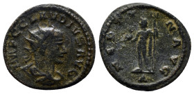 Claudius II Gothicus. A.D. 268-270. BI antoninianus (20mm, 3.3 g). Antioch, ca. late A.D. 268-late 269. IMP C CLAVDIVS AVG, radiate, draped and cuiras...