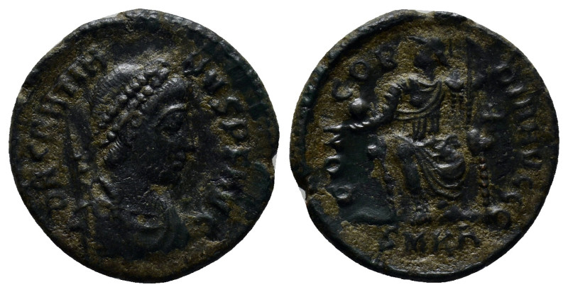 Gratian. AD 367-383. Æ (18mm, 2.6 g). Cyzicus mint, 1st officina. Pearl-diademed...