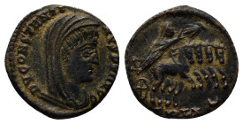 Divus Constantine I Æ (15mm, 1.9 g) AD 330. DV CONSTANTINVS PT AVGG, veiled and draped bust to right / Emperor, veiled, in quadriga to right; the hand...