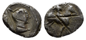 MAKEDON. Potidaia. (MÖ 450-432 dolaylarında). AR Diobol(11mm, 1.2 g)