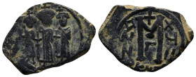 Heraclius & H.Constantine & Martina AD 610-641. Cyprus Follis or 40 Nummi Æ (27mm, 5.6 g) Heraclius, Heraclius Constantine, and Martina, all standing ...