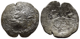 ALEXIUS I COMNENUS (1081-118). Aspron Trachy. (23mm, 3.7 g) Constantinople. Obv: IC XC. Christ Pantokrator enthroned facing. Rev: Facing bust of Alexi...