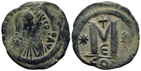 Anastasius I, 491 - 518 AD AE Follis, Constantinople Mint, (35mm, 16.8 g) Obverse: D N ANASTASIVS P P AVG, Diademed, draped and cuirassed bust of Anas...