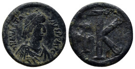 Anastasius I AD 491-518. Nikomedia Half follis Æ (20mm, 5.9 g). D N ANASTASIVS P P AVG, diademed, draped and cuirassed bust right / Large K; to left, ...