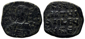 Anonymous Folles. temp. Basil II & Constantine VIII, circa 1020-1028. Æ overstuck Follis (24mm, 8.0 g). Constantinople mint. Facing bust of Christ Pan...