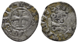 Philippe de Savoy AD 1301-1307. Corinth Denar AR (17mm, 0.7 g). +. PHS DE SAB P ACHE; cross. / + DE CLARENCIA; cross over castell.