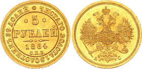 Russia 5 Roubles 1864 СПБ AC NGC MS 63
