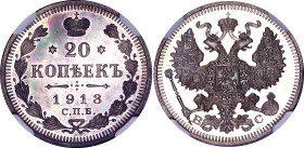 Russia 20 Kopeks 1913 СПБ BC NGC PF 66