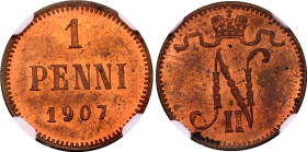 Russia - Finland 1 Penni 1907 NGC MS 63 RB