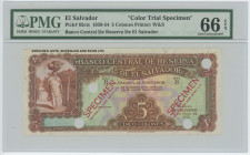 El Salvador 5 Colones 1938 Color Trial Specimen PMG 66 EPQ