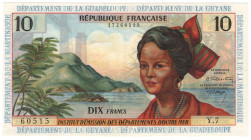 French Antilles 10 Francs 1964 (ND)